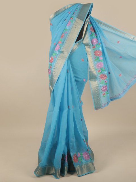 

Pothys Blue & Magenta Floral Zari Saree