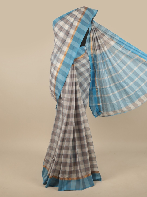 

Pothys Blue & Grey Checked Zari Pure Cotton Saree