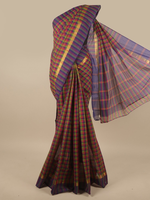 

Pothys Purple & Green Checked Zari Pure Cotton Saree