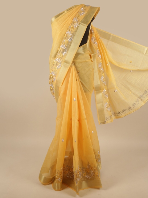 

Pothys Yellow & White Floral Zari Saree
