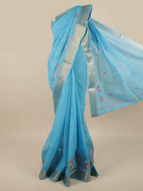 

Pothys Blue & Magenta Floral Printed Cotton Saree