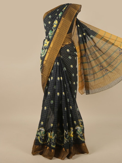 

Pothys Blue & Yellow Floral Pure Cotton Saree