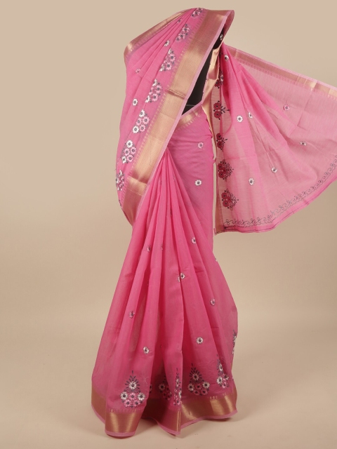 

Pothys Pink Floral Embroidered Zari Saree