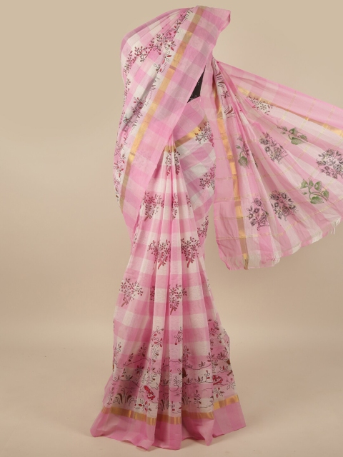 

Pothys Pink & White Floral Printed Pure Cotton Saree