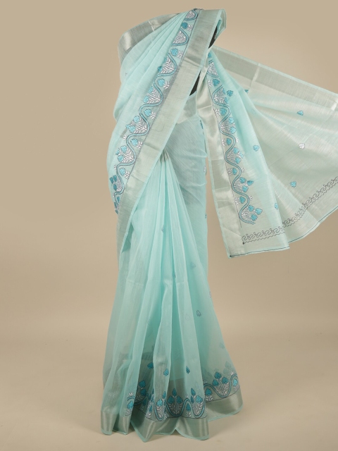 

Pothys Blue Ethnic Motifs Zari Chanderi Saree