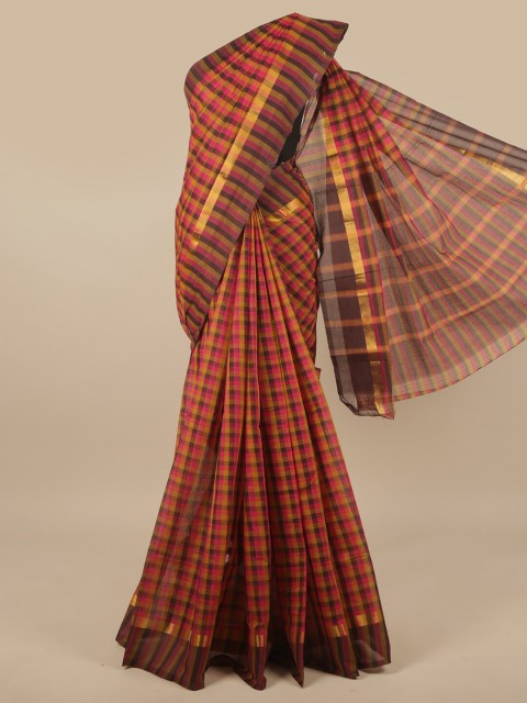 

Pothys Black & Magenta Striped Zari Pure Cotton Saree