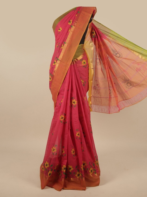 

Pothys Pink & Green Floral Pure Cotton Saree