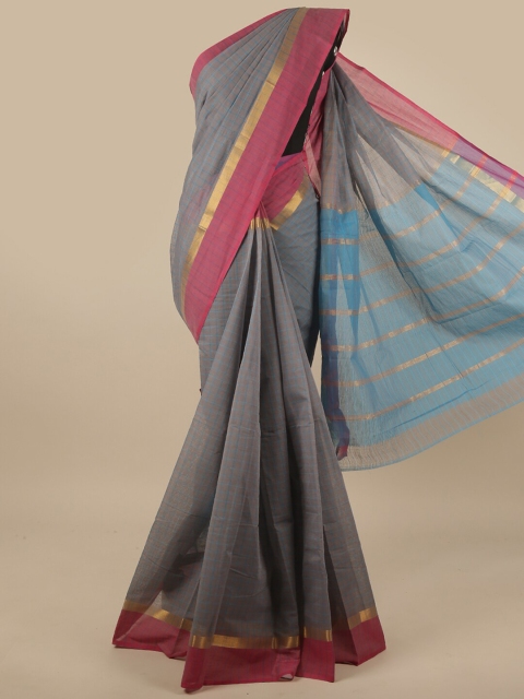 

Pothys Grey & Magenta Colourblocked Pure Cotton Saree