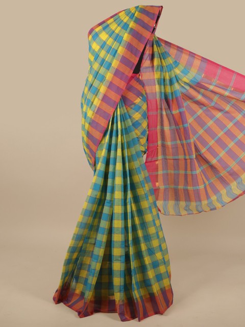 

Pothys Yellow & Green Checked Zari Pure Cotton Saree