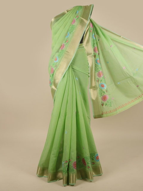 

Pothys Green & Pink Floral Zari Saree