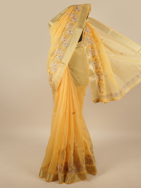 

Pothys Yellow & Gold-Toned Ethnic Motifs Zari Saree