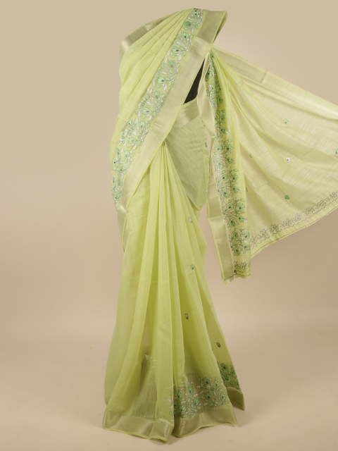 

Pothys Green Embroidered Chanderi Cotton Saree