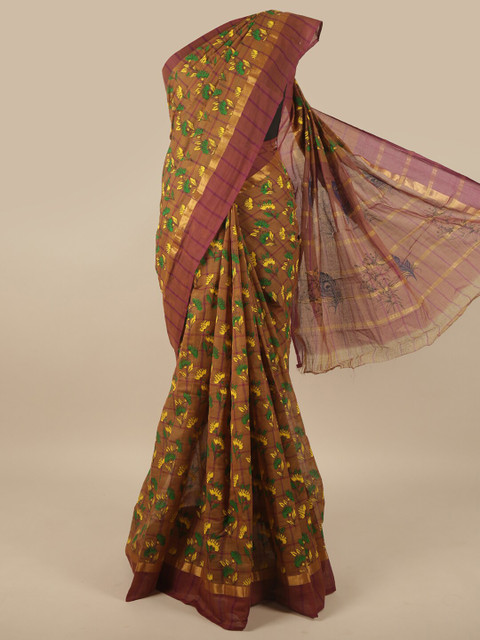 

Pothys Brown & Green Floral Pure Cotton Saree