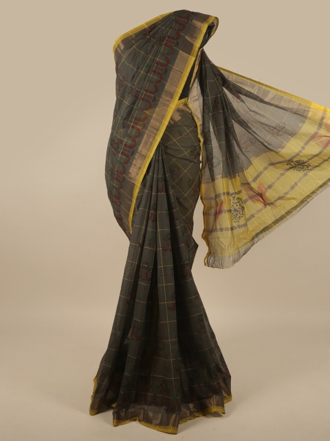

Pothys Grey & Maroon Checked Pure Cotton Saree
