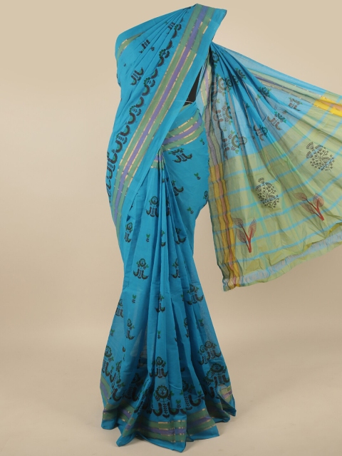 

Pothys Blue & Green Floral Printed Pure Cotton Saree