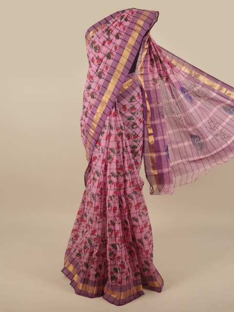 

Pothys Pink & Gold-Toned Floral Pure Cotton Saree