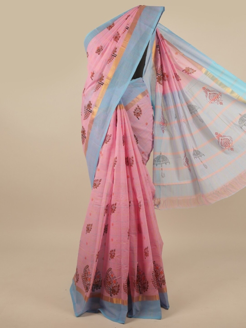 

Pothys Pink & Blue Floral Printed Pure Cotton Saree