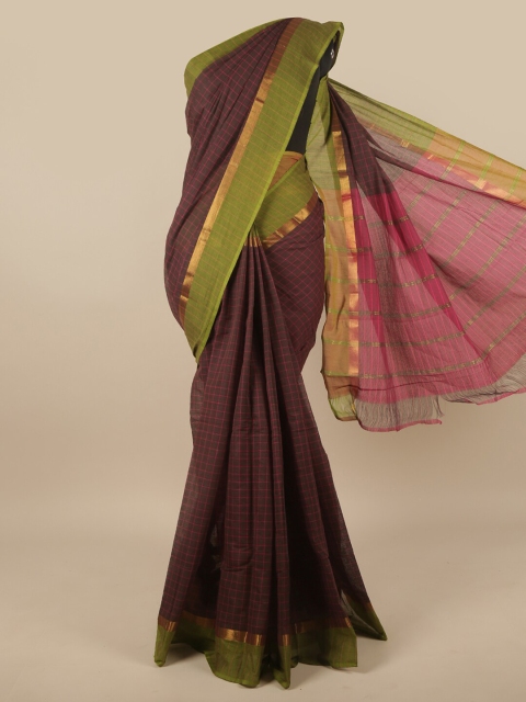 

Pothys Brown & Green Checked Zari Pure Cotton Saree