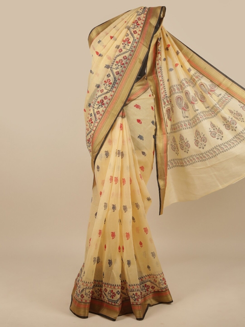 

Pothys Beige & Red Ethnic Motifs Zari Pure Cotton Saree