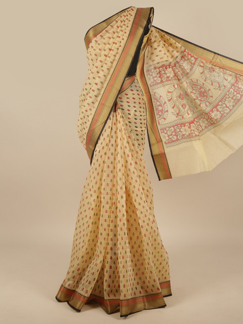 

Pothys Tan & Black Ethnic Motifs Zari Pure Cotton Saree