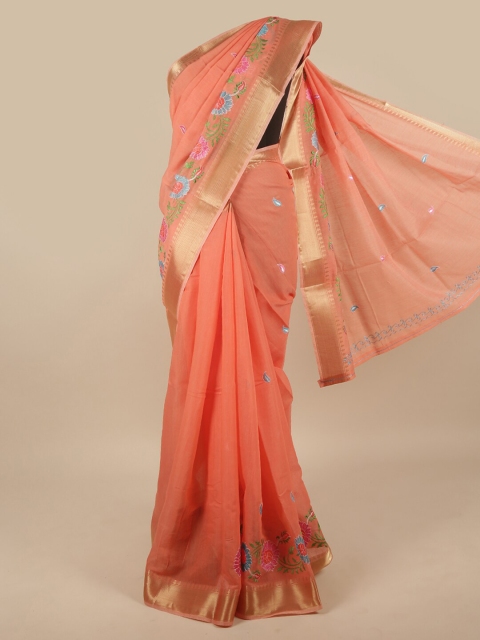 

Pothys Peach-Coloured Floral Zari Saree