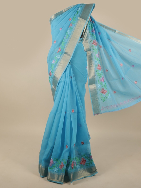 

Pothys Blue & Red Floral Embroidered Saree