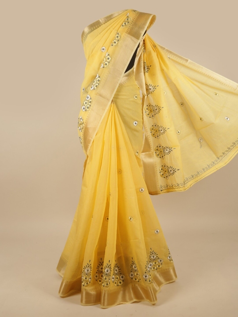 

Pothys Yellow & Grey Floral Zari Saree