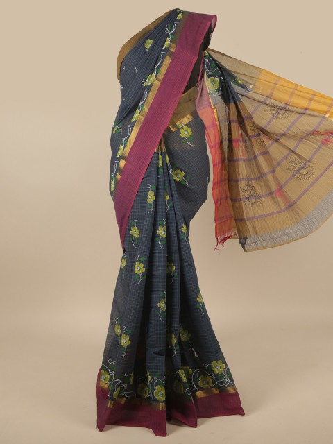 

Pothys Blue & Pink Floral Pure Cotton Saree