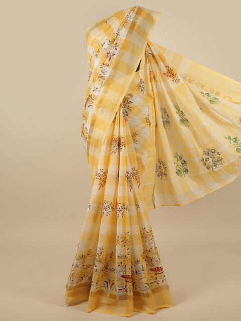

Pothys Cream-Coloured & Red Floral Printed Pure Cotton Saree