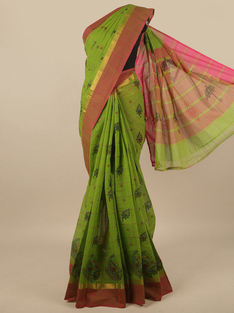 

Pothys Green Floral Printed Pure Cotton Saree