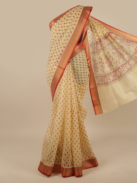 

Pothys Tan & Red Floral Zari Pure Cotton Saree