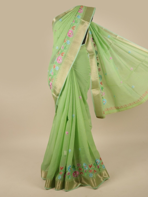 

Pothys Green & Blue Floral Embroidered Saree