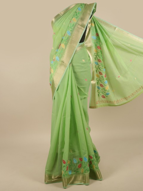 

Pothys Green & Gold-Toned Ethnic Motifs Zari Saree