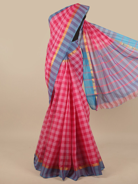 

Pothys Pink Checked Pure Cotton Saree