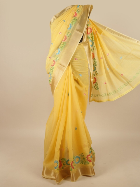 

Pothys Yellow & Blue Ethnic Motifs Embroidered Saree