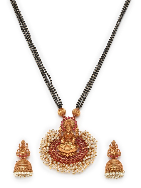 

GRIIHAM Red & Black Gold-Plated Pendant Set With Pearl Mala