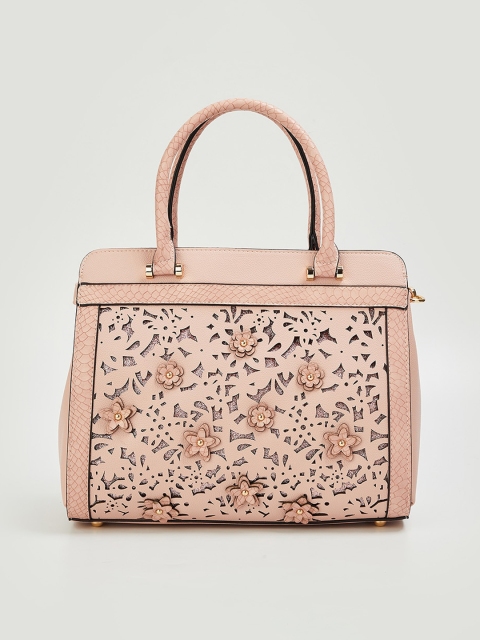 

CODE by Lifestyle Pink Floral Structured Handheld Bag with Cut Work