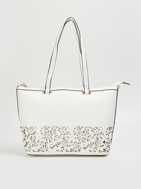 

CODE by Lifestyle White Structured Shoulder Bag with Cut Work