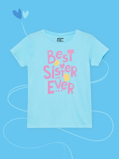 

Fame Forever by Lifestyle Girls Blue Typography Printed Pure Cotton T-shirt