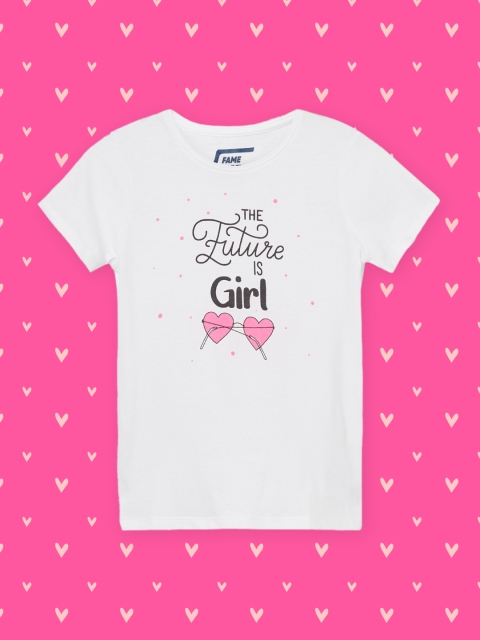 

Fame Forever by Lifestyle Girls White Typography Printed Pure Cotton Tops
