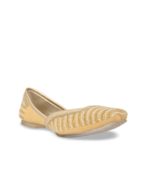 

Jove Women Gold-Toned Embellished Ethnic Mojaris Flats