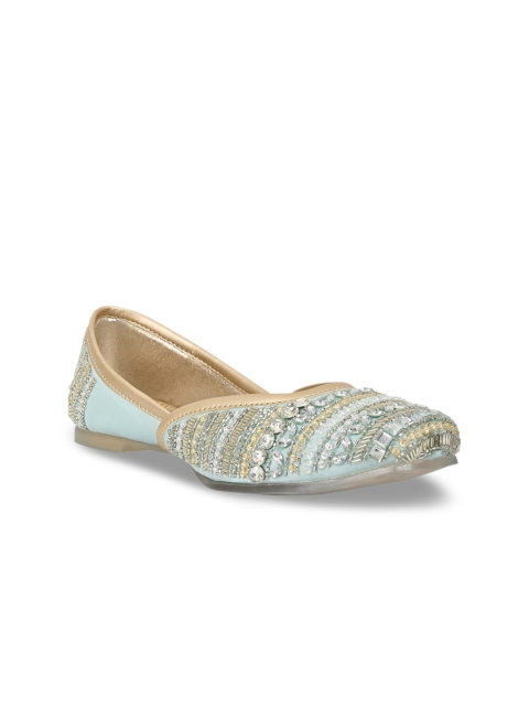 

Jove Women Green Embellished Leather Ethnic Mojaris Flats