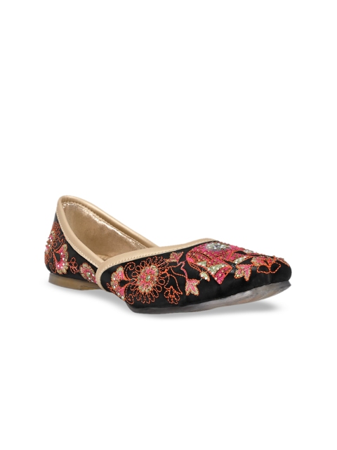 

Jove Women Black & Red Embroidered Ethnic Mojaris Flats
