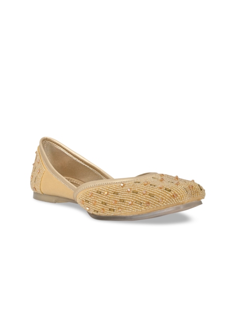 

Jove Women Gold-Toned Embellished Ethnic Mojaris Flats