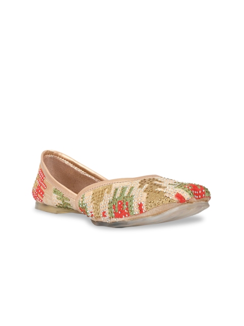 

Jove Women Bronze-Toned Embellished Leather Ethnic Mojaris Flats
