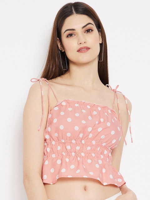 

STALK Peach-Coloured & White Geometric Print Crepe Tiered Top