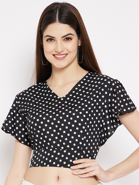 

STALK Black & White Polka Dots Printed Crepe Crop Top