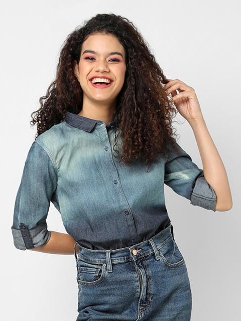 

Campus Sutra Women Blue Classic Faded Casual Shirt