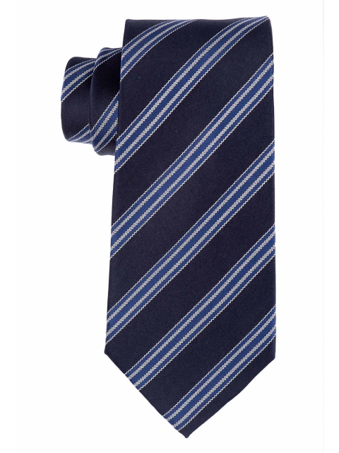 

The Tie Hub Men Black & Blue Striped 100% Silk Broad Tie