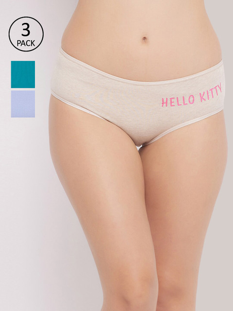 

Clovia Pack Of 3 Hello Kitty Printed Cotton Hipster Panty COMPN1301S, Nude